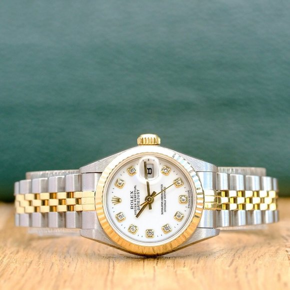 ROLEX DATEJUST WHITE ROMAN DIAL DIAMOND 18KY & STEEL JUBILEE WATCH 26 MM 69173 - Picture 7 of 14